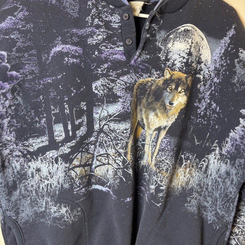 Art Unlimited Men's Vintage Wolf Graphic Pullover Sweatshirt M/L 90s - Picture 6 of 11